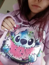 Sudaderas con capucha de Stitch de Disney para mujer, suéteres Harajuku, Tops Kawaii informales con cuello redondo, Sudadera con capucha con estampado de Ángel de manga larga