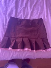 Faldas plisadas de pana marrón Y2K para mujer, Mini borde de encaje para falda con dobladillo, ropa Kawaii Vintage de los 90