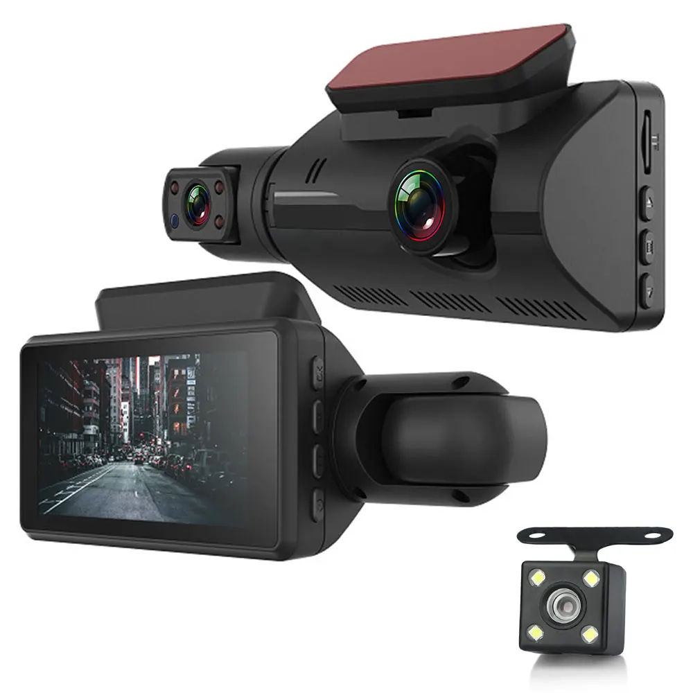 Автомобильный видеорегистратор с 3 камерами и объективом 0 дюйма двумя