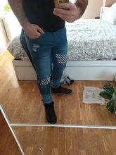 Pantalones vaqueros rasgados empalmados para hombre, pantalones vaqueros como lápiz ajustados, pantalones con parches a cuadros, cintura elástica, S-3XL