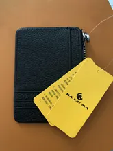 Tarjetero de cuero con cremallera para hombre y mujer, cartera Unisex delgada, tarjetero