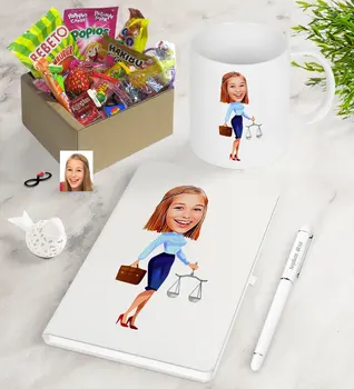 Personalized Women 'S Attorney Caricature Of Nostalgic Lezzetler Notebook Pen Mug Gift Seti-3 
Personalized Women 'S Attorney Caricature Of Nostalgic Lezzetler Notebook Pen Mug Gift Seti-3