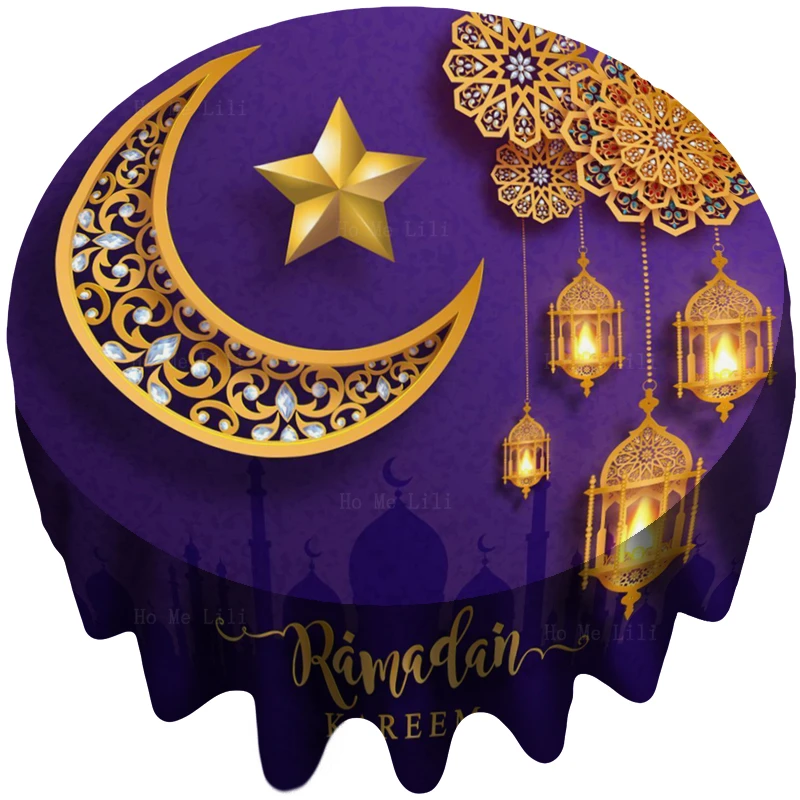 

Ramadan Kareem Eid Mubarak Greeting Background Islamic With Gold Patterned Round Tablecloth By Ho Me Lili Tabletop Decor