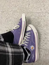 Zapatos de lona de margaritas para mujer, zapatillas femeninas Ulzzang de estilo coreano, de suela baja, en color morado, blanco, amarillo y verde, zapatos informales combinables, 45