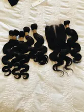 XISHIXIU-extensiones de pelo ondulado brasileño, mechones de pelo mezclado 70% humano con cierre de encaje, extensiones de cabello no Remy