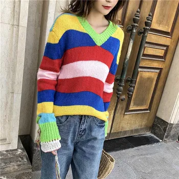 NiceMix Autumn Women Rainbow Striped Sweater 2018 Runway Mohair Soft Knitting Wool Casual Tassel Long Sleeve V Neck Pullover
NiceMix Autumn Women Rainbow Striped Sweater 2018 Runway Mohair Soft Knitting Wool Casual Tassel Long Sleeve V Neck Pullover