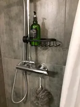 Bathroom Shelf Black Shower Storage Basket Storage Rack Adjustable Faucet