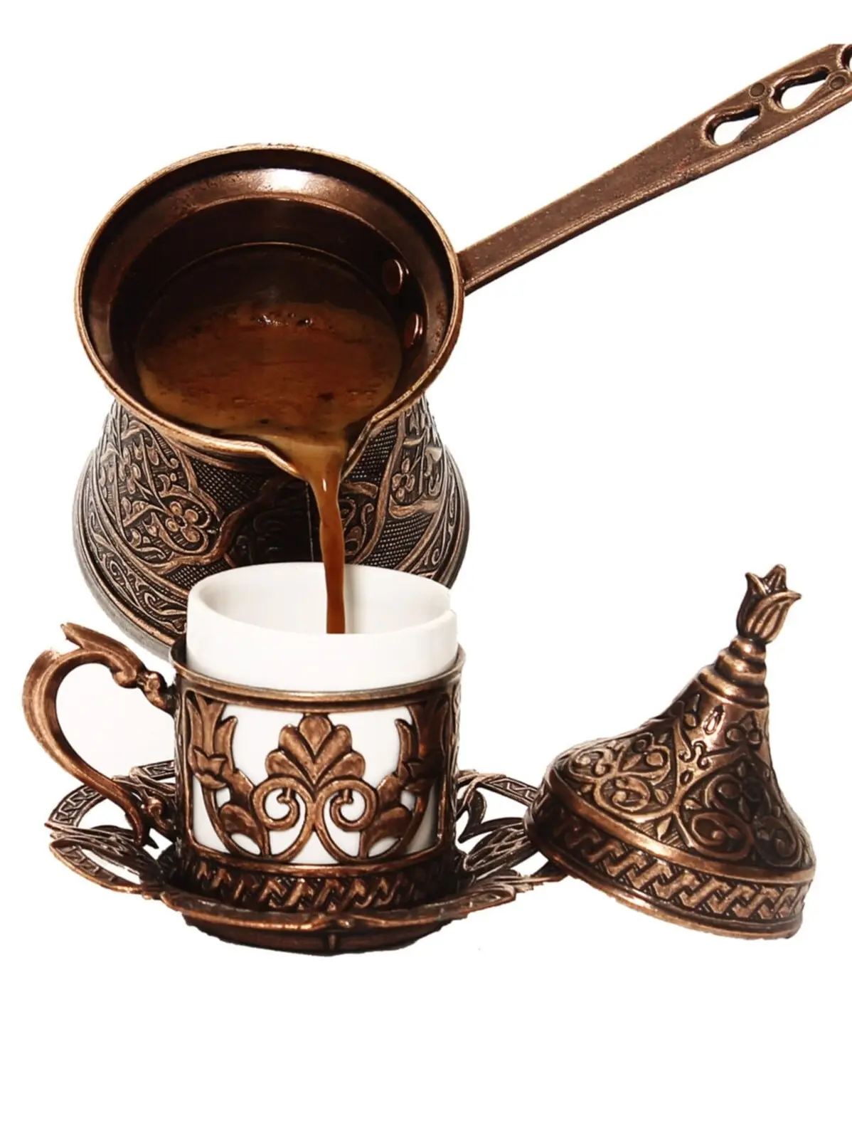 

Great Easy To Use Turkish Coffee Infuser Mocha Set 4 Persons 200 ML турка для кофе Copper Cezve handmade.