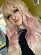 HUAYA-peluca rizada largo ondulado Lolita con flequillo para niña, peluca de Cosplay de fiesta diaria, sintética, resistente al calor, Color rosa degradado