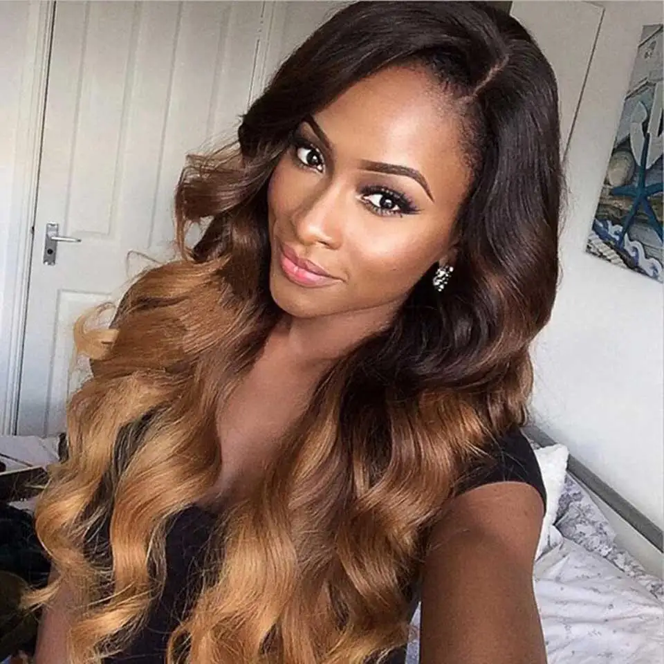

SAY ME Malaysian Body Wave 1b/4/30 Non-Remy Ombre Human Hair Weave Bundles Auburn 10-26 Light Brown Hair Weft 100g 3 Three Tone