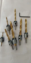 3-10mm vástago redondo revestimiento de titanio de HSS Countersink taladro poco carpintería chaflán aburrido herramienta para trabajar la madera con Hex L-llave