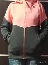 Hoodied Sweatshirt Jackets Womens Ladies Spring Patchwork Long-Style Casual Buttocks