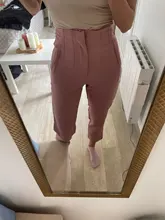 Za-pantalones de talle alto para mujer, pantalón de oficina a la moda, color Beige, elegante, con botones y cremallera, informales, color rosa, primavera 2021