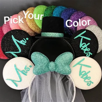 2 sets custom funny cartoon BRIDE & GROOM Mouse Ears,Anniversary ear,Wedding ears,Birthday Gift,Elastic headband with name 
2 sets custom funny cartoon BRIDE & GROOM Mouse Ears,Anniversary ear,Wedding ears,Birthday Gift,Elastic headband with name