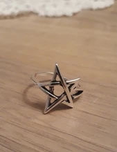 Retro tailandés Color plateado pentagrama estrella anillo ajustable para mujeres de moda regalo de fiesta, joyería S-R284