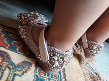 Zapatos de princesa brillantes para niños, zapatillas de perlas con diamantes de imitación para fiesta y boda, D487, 2020