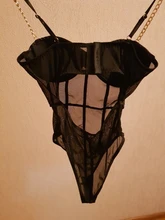 Criptográfico de malla negro Bodi transparente de cadena de Metal sin respaldo tirantes body Sexy Bodycon mono del Club de la moda de fiesta