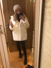 Abrigo de piel de conejo para mujer, chaqueta gruesa y cálida con cuello vuelto, de piel sintética, Parka holgada mullida de moda para invierno