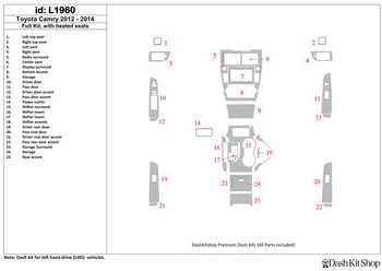 Interior lining for Toyota Camry 2012-UP. Set L1960.
Interior lining for Toyota Camry 2012-UP. Set L1960.