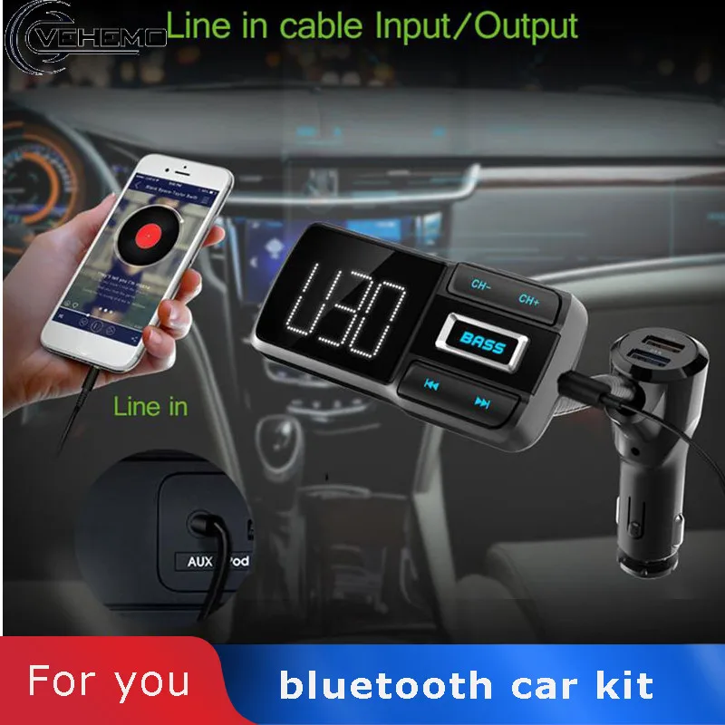 

Vehemo Bluetooth USB Car Kit MP3 FM Transmitter Bass Handsfree Accessories Hands free Charger 5V/2.4A+1A Automobile Electronic
