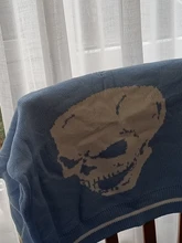 Rapcopter-suéteres Y2K para mujer, suéteres de calaveras con cuello de pico, Tops tejidos informales holgados, ropa de calle, Tops Retro, azul, otoño 2020