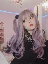 HUAYA-peluca rizada largo ondulado Lolita con flequillo para niña, peluca de Cosplay de fiesta diaria, sintética, resistente al calor, Color rosa degradado