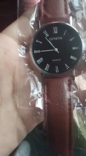 Pulsera de cuarzo para hombre, reloj analógico de negocios con correa de cuero sintético, diseño con números romanos y efecto Blu-ray