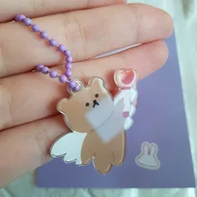 Llaveros de dibujos animados de cereza, Ángel y oso, funda de Metal para auriculares, colgante para chicas, mochila para estudiantes, baratijas de dibujos animados, joyería Kawaii