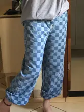 Outwear Pant Harajuku Plaid-Pattern Blue Jeans Loose Autumn Fashion Women Hipster Long