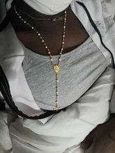 Collar de Rosario, collar con colgante de cruz de Jesucristo, cadena larga de cuentas de aleación para hombres y mujeres, joyería de moda cristiana de la Virgen María