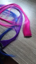 LUPU-extensiones de cabello sintético para mujer, pelo largo liso con arcoíris resaltado, un Clip en una pieza, rosa, púrpura y rojo