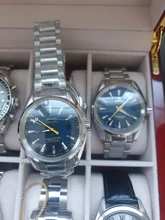 Reloj mecánico automático para hombre, cronómetro de acero inoxidable, plateado, azul, cuero, amarillo, Master Sapphire 007