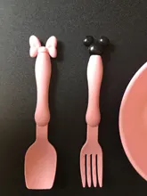 Vajilla de dibujos animados de paja de trigo para bebé, Platos para niños, Platos de cena para niños, plato de alimentación de bebé, tazón de entrenamiento, cuchara, tenedor, 3 uds.