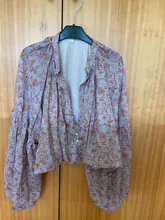 KPYTOMOA 2020 mujeres de moda estampado de Cachemira pantalones blusas manga linterna bajo elástico camisas Chic Tops