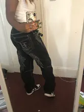 Los hombres de baile callejero Hiphop Jeans moda bordado negro de pantalones de mezclilla general hombre Rap Hip Hop pantalones vaqueros de talla grande 30-46