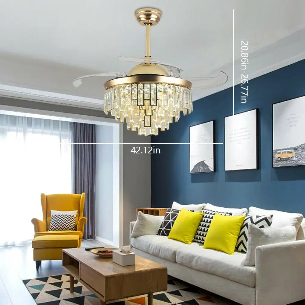 OUKANING 42'' Modern Crystal Dimmable LED Ceiling Light Chandelier Lamp With Fan + Remote for Home Application OUKANING 42'' Modern Crystal Dimmable LED Ceiling Light Chandelier Lamp With Fan + Remote for Home Application