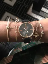 Reloj de pulsera analógico para Mujer, 5 uds., correa de cuero, de cuarzo, negro