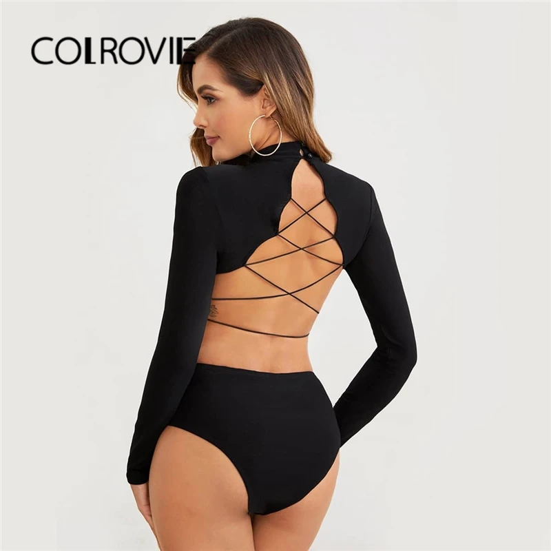 COLROVIE Black Crisscross Open Back Fitted Bodysuit Women Backless Solid Bodysuit 2019 Fall Sexy Long Sleeve Skinny Bodysuits 
COLROVIE Black Crisscross Open Back Fitted Bodysuit Women Backless Solid Bodysuit 2019 Fall Sexy Long Sleeve Skinny Bodysuits