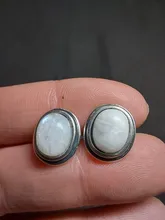 Natural Oval 6x10 8x12 10x14 MM piedra lunar de plata de ley 925 pendientes para las mujeres joyería de la vendimia de la fiesta de compromiso aniversario regalo venta al por mayor