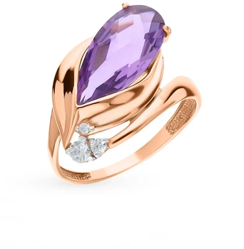 Gold ring with amethyst and cubic zirconia sunlight sample 585 
Gold ring with amethyst and cubic zirconia sunlight sample 585