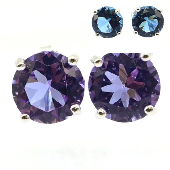 

9x9mm Beautiful SheCrown Created Color Changing Alexandrite & Topaz Gift For Girls Silver Stud Earrings