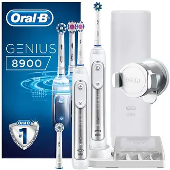 ral-B Genius 8900 Set of 2 Electric Rechargeable Toothbrushes Powered By Braun, 2 Silver App Connected Handles, 5 Modes Whitenin
ral-B Genius 8900 Set of 2 Electric Rechargeable Toothbrushes Powered By Braun, 2 Silver App Connected Handles, 5 Modes Whitenin