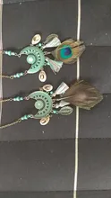 Nuevo estilo Tassel Peacock Feather Bohemio Collar largo Shell Suéter Cadena de cuero Joyería Exagerado Diseño Envío de la gota