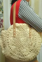 Bolsos redondos de paja para mujer, hecha a mano bandolera de mimbre, de playa tejida, bolso de mano con mensaje, para verano, 2020