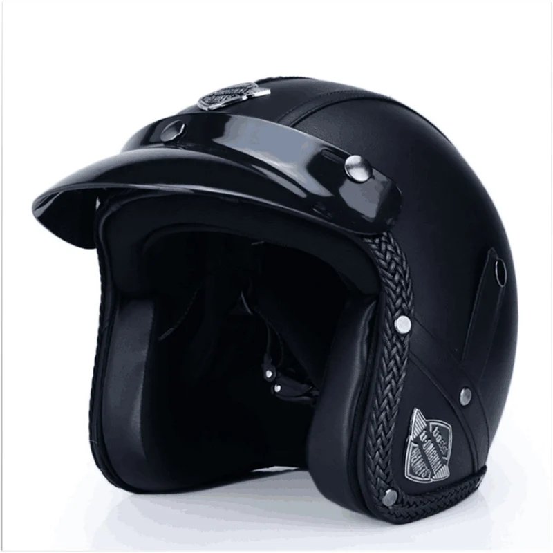 

HOT sale PU Leather Harley 3/4 Chopper Bike open face vintage motorcycle helmet Antique motorcycle Casque Casco For Harley Helm