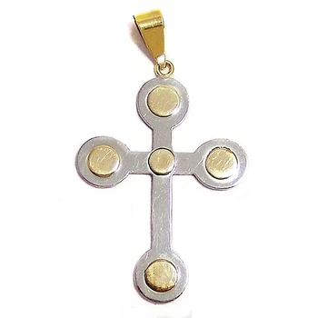 Cross crucifix gold steel 18k two-tone 36mm. Plated golden details circles reasa
Cross crucifix gold steel 18k two-tone 36mm. Plated golden details circles reasa