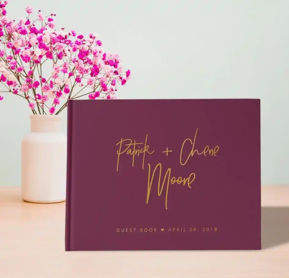personalized purple wedding guest book, bridal shower gift