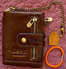 Cartera de cuero con grabado gratis para hombre y mujer, monedero pequeño, portatarjetas, cadena, portafolio de regalo