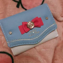 Mini cartera con lazos bonitos para mujer, Tarjetero con broche, monedero de mano, de cuero PU, a la moda, novedad