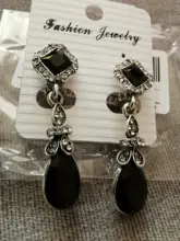 HOMOD-pendientes largos de cristal para mujer, aretes, Clips, Color negro, plateado, Vintage, a la moda, No perforados, Rojo